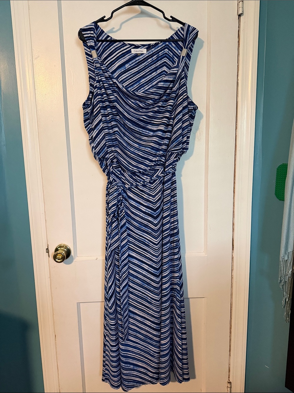 Calvin Klein Blue Striped Sleeveless Maxi Dress size 2X